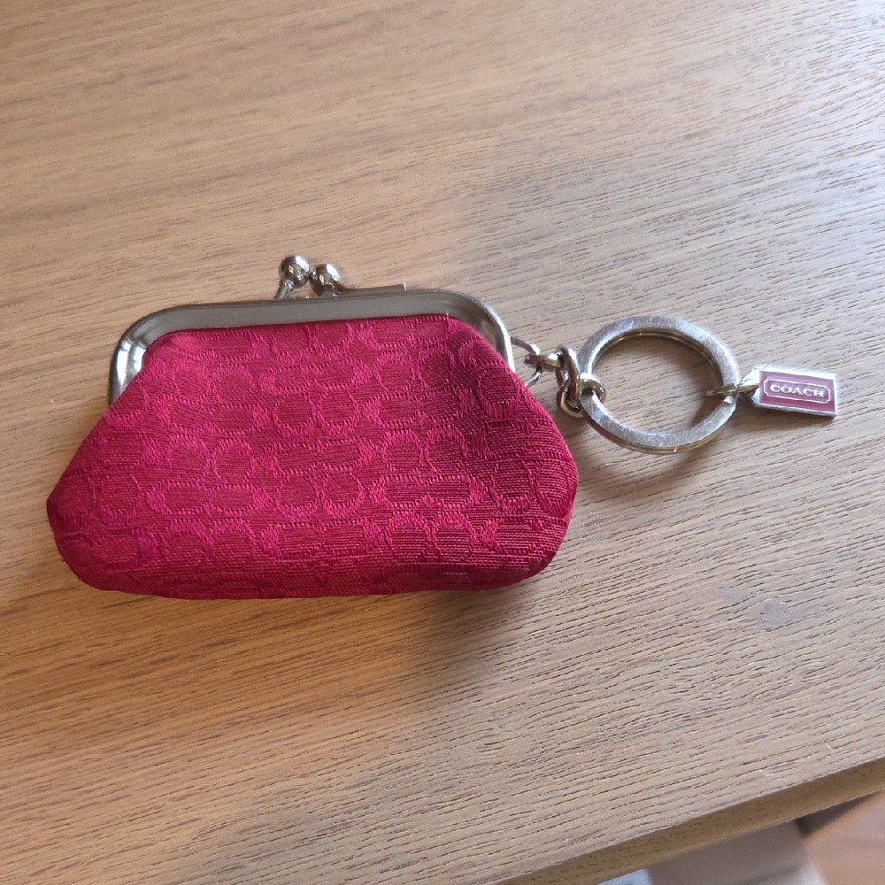 Coach Red Coin Purse with Silver Keyring